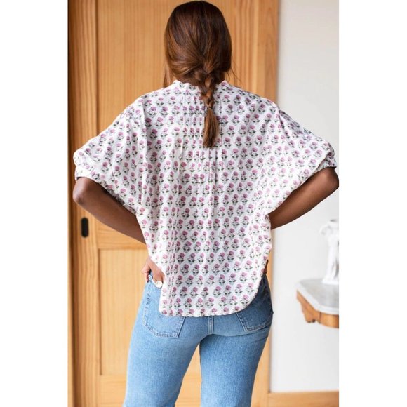 Emerson Fry Mandarin Collar Top Rosey Flowers Organic Cotton Made in India O/S - Picture 4 of 16